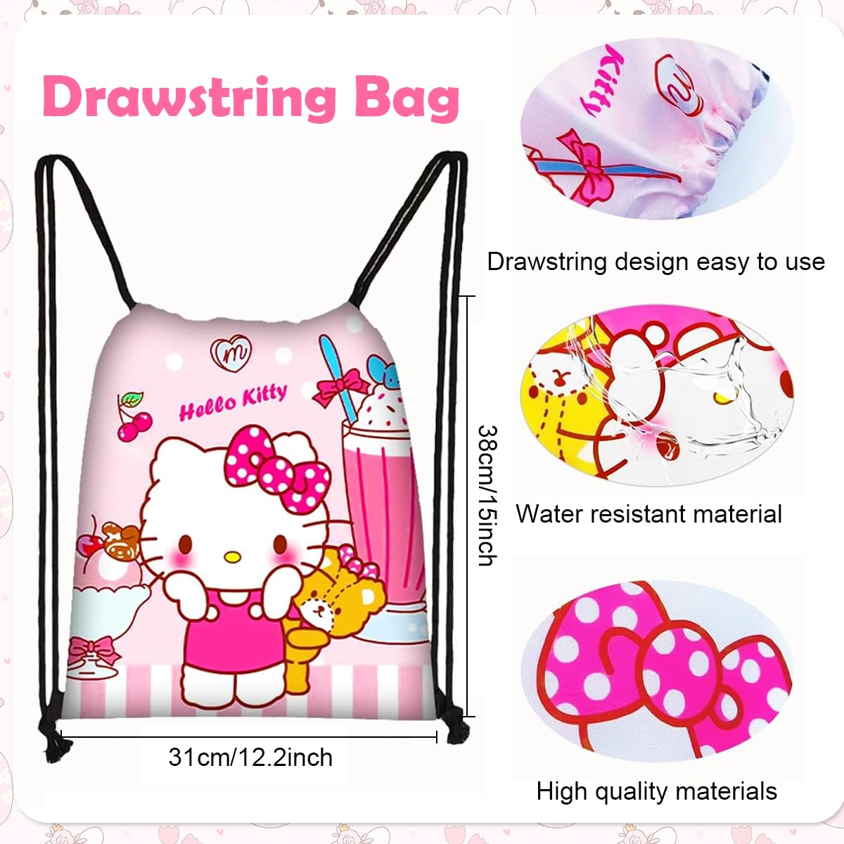 PALAY® Cute Kitty Kawaii Stationery Set, 12Pcs Sanrio Stationery Stuff Gift Set Including Drawstring Bag Coin Wallet Bracelet Keychain Necklaces Button Pins Stickers Lanyard for Kids Adults