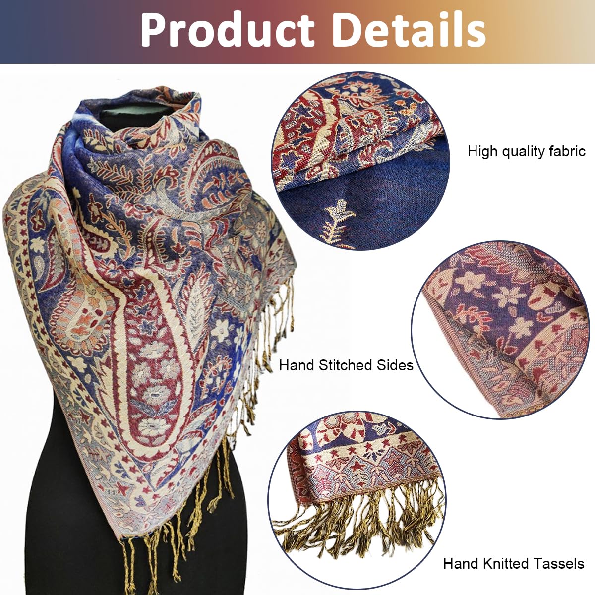 PALAY Scarf for Women with Tassels and Jacquard Print 200x70 cm Satin Wrap | Elegant Shawl