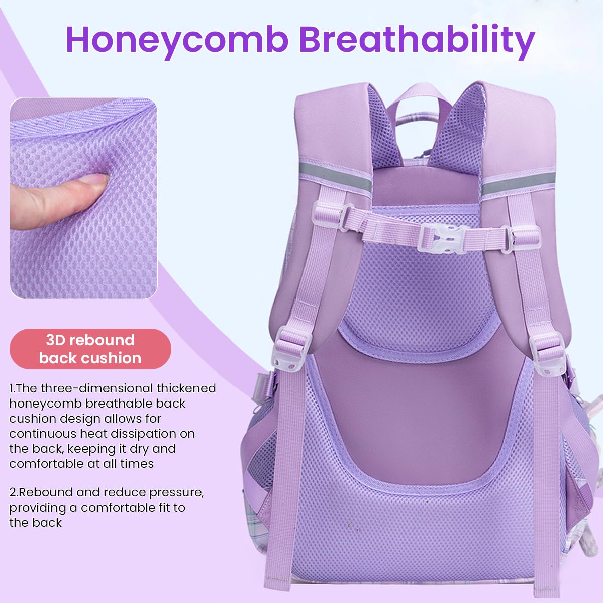 PALAY® School Bag for Girls Kids Stylish Waterproof Cartoon Design Girls School Bag Large Capacity School Backpack for Girls Gift School Bag for Girls (6-12 Years Old) - Purple