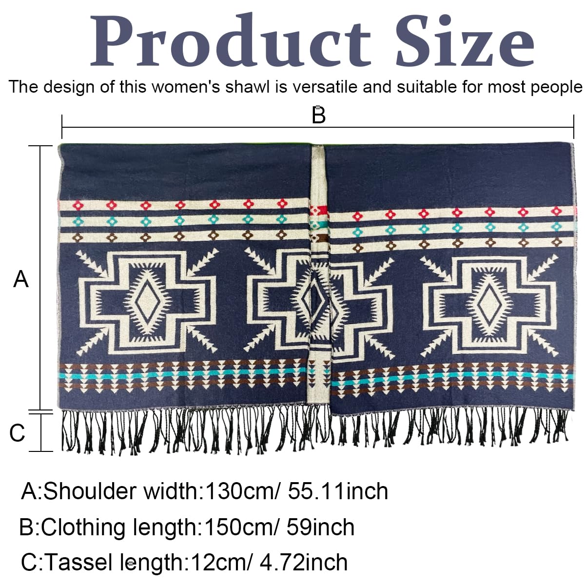 PALAY Womens Shawl for Winter and Indoor Outdoor Use with Front Loop 51 x 59 in | Soft Dacron Checked Wrap Black