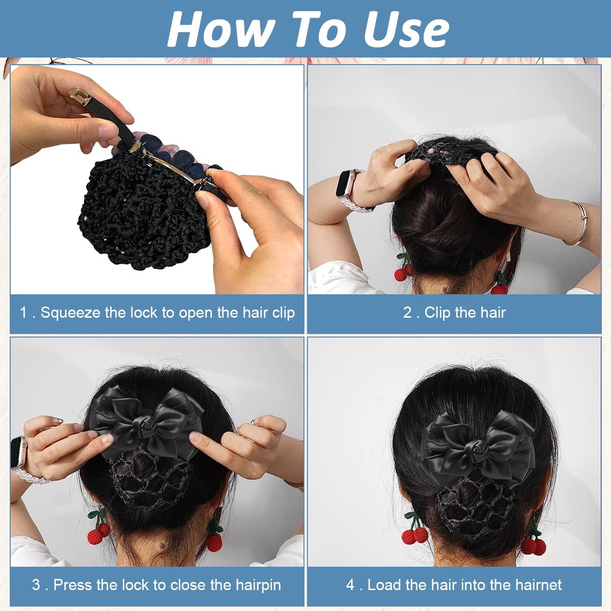 PALAY Hair Buns Clip for Work and Daily Use with Alloy Spring Clip & Lace Bow Net | Elegant Women’s Hair Accessory