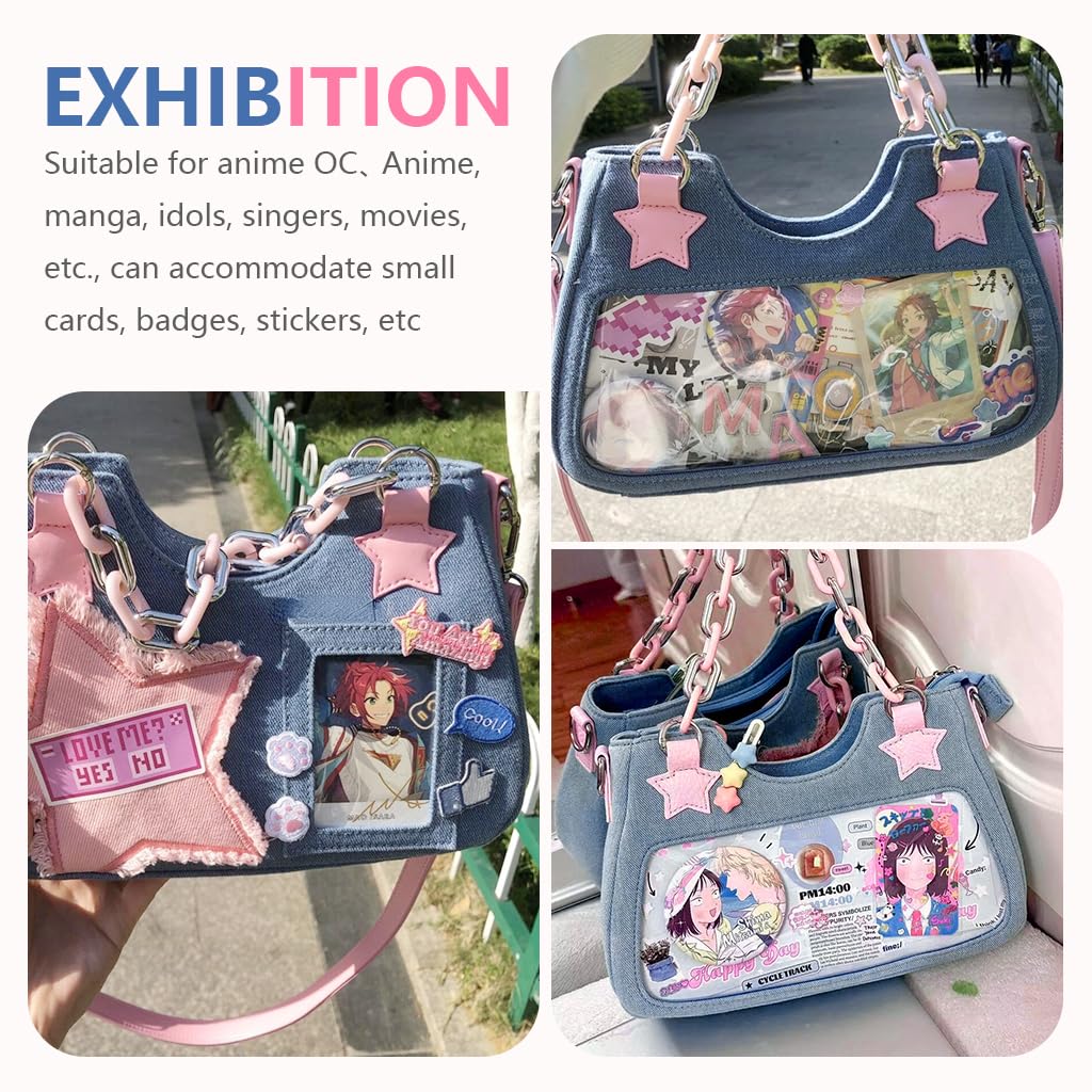 PALAY Shoulder Bag for Women with Dual Carry Options and Clear Photo Window | 26.5x9x18cm Denim Crossbody for Teen Girls