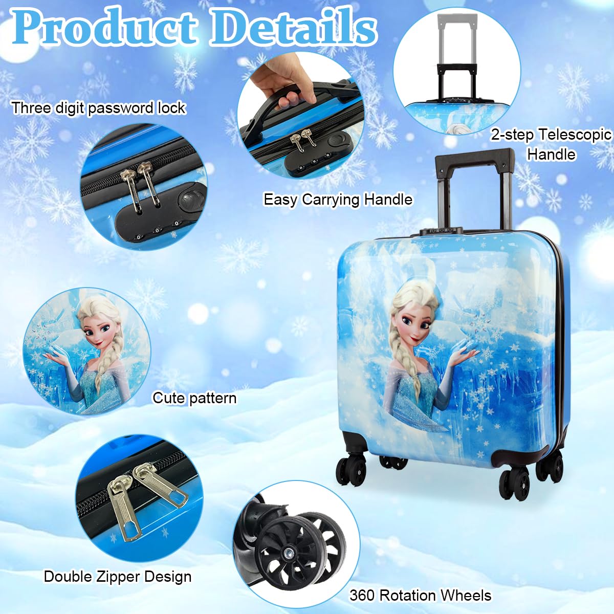PALAY Kids Travel Luggage for Trips with 20 in Capacity Combination Lock and PC Shell | Elsa Design