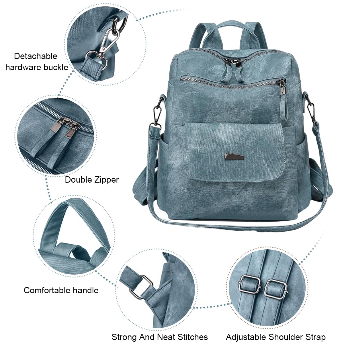 PALAY PU Leather Backpack for Travel featuring Reinforced Straps and Soft Blue Design