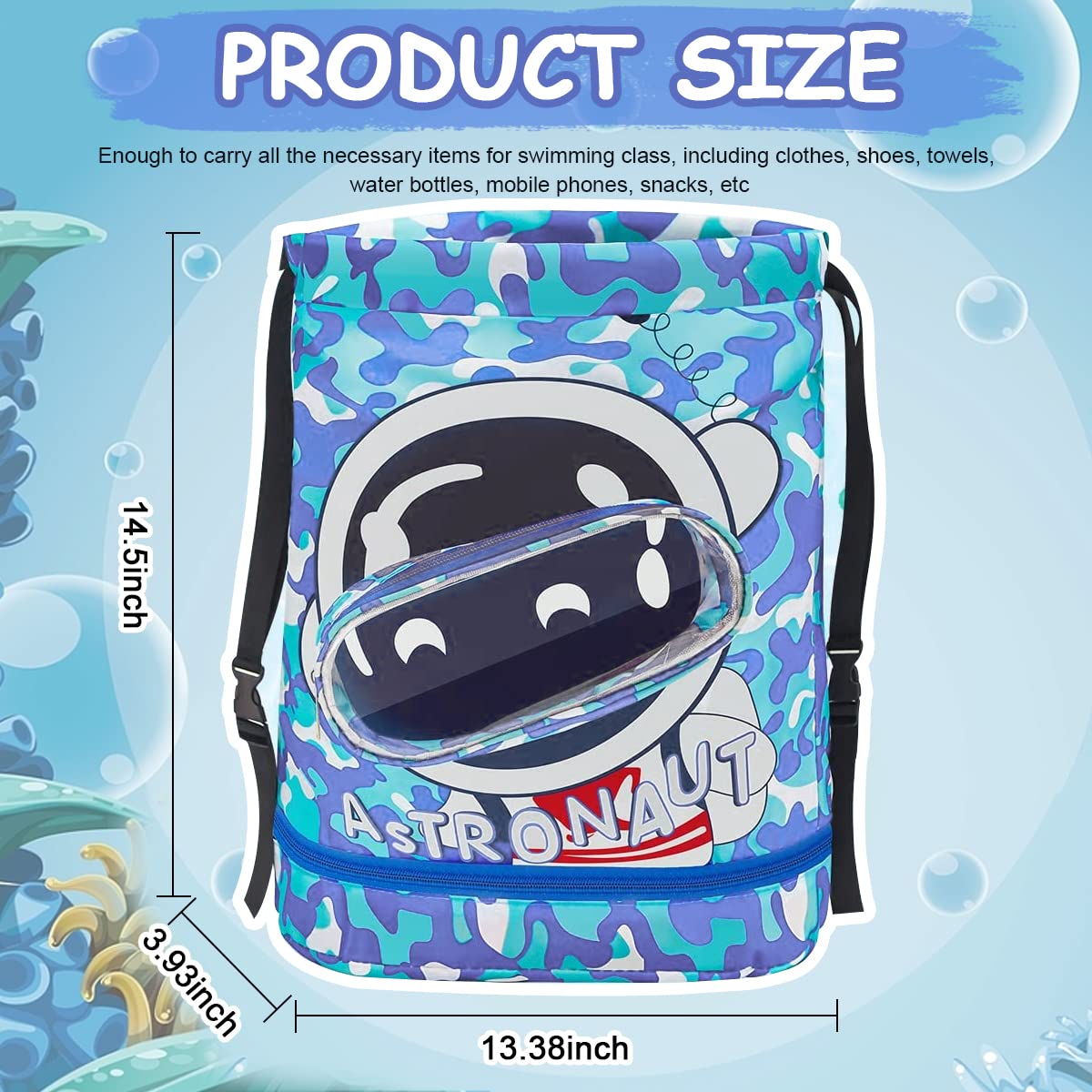 PALAY Swimming Bag for Kids with Cartoon Print and Wet Dry Separation | Beach Backpack