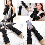 PALAY Arm Warmers for Women with 50cm Long Fingerless Design | Black Knit 3PCS Set