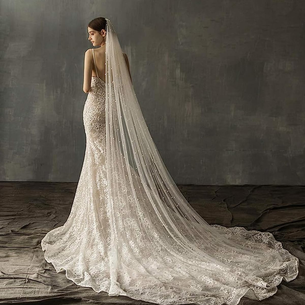 PALAY Bridal Veil for Wedding Featuring Alloy Comb and 2.3m Lace Tulle with Pearls | Pure White