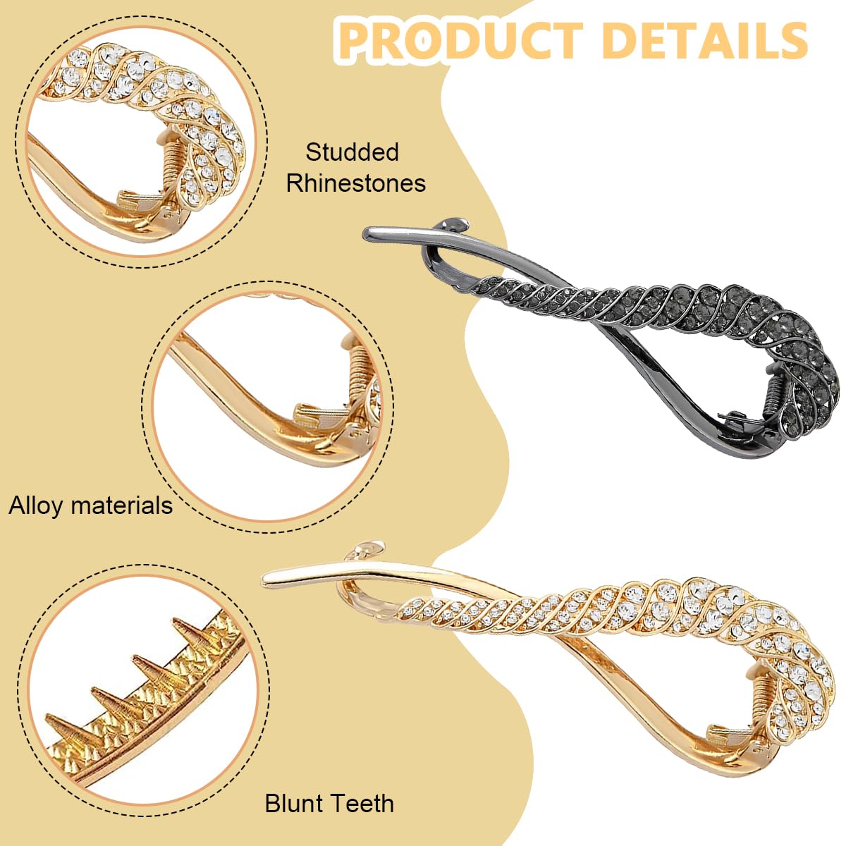 PALAY Hair Bun Clips for Effortless Updos with Rhinestone Design and 2 Color Options | Alloy Construction