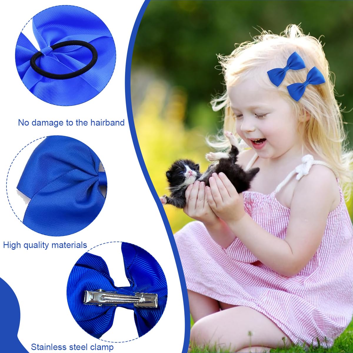 PALAY Girls Bow Hairband Set for Daily and Party Use with 20pcs Accessories in Royal Blue