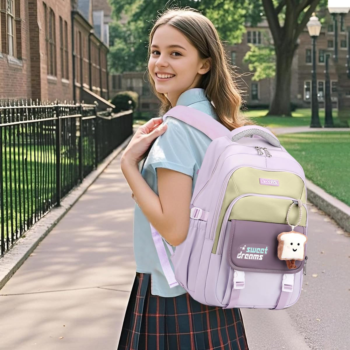 PALAY School Backpack with 3 Zip Compartments and Padded Shoulder Straps for Girls | Khaki Nylon Casual Travel Bag