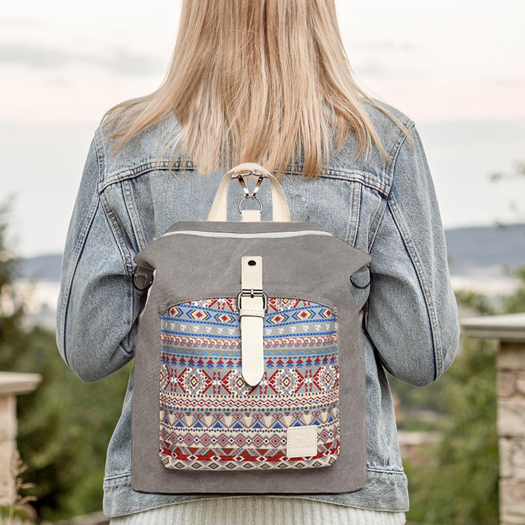 PALAY® Women Backpack Canvas Bag Large Handbag with Shoulder Strap Fashion Casual Print Backpack Shoulder Bag Crossbody Bag