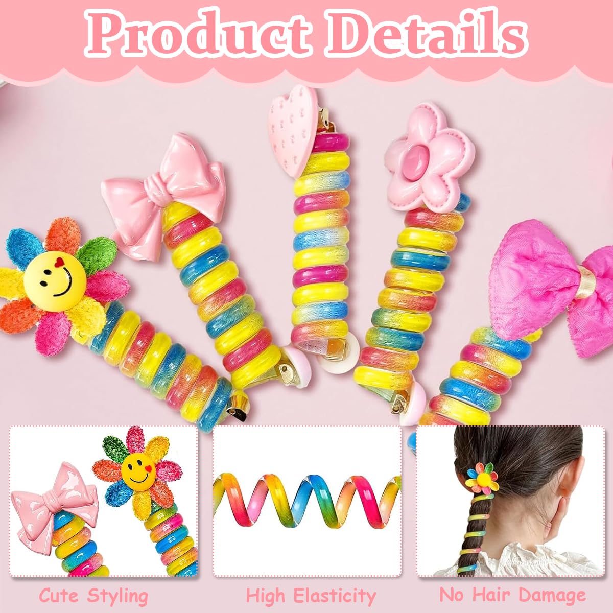 PALAY Wire Hair Bands for Girls Kids 15PCS with 6.7cm Spiral Design | Cute Cartoon Ponytail Accessories