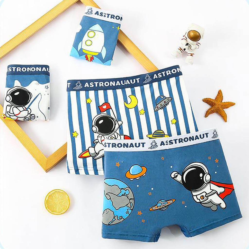 PALAY Boys Underwear 4 Pack for Toddlers with Elastic Waist featuring Cotton Spandex Fabric | Soft Astronaut Boxer Briefs for Ages 3–12