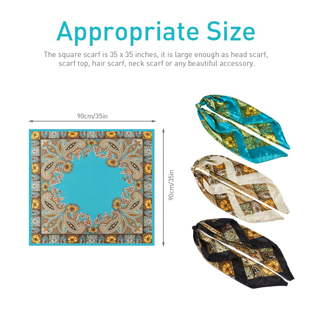 PALAY Silk Scarf for Women 3Pcs 35x35in Set with Satin Fabric and Fashion Prints | Gift Idea