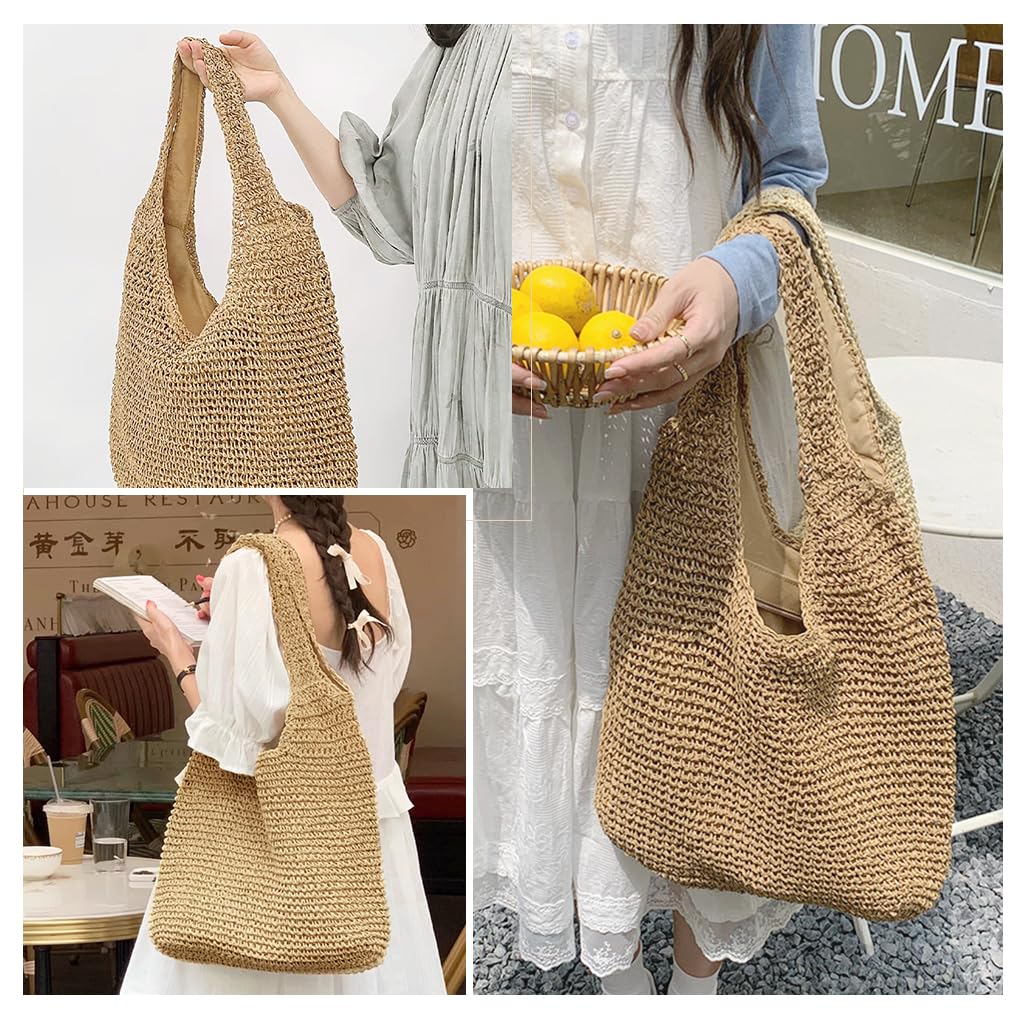 PALAY Straw Beach Bag for Women with Zip-Up Closure and Polyester Liner | Boho Summer Tote