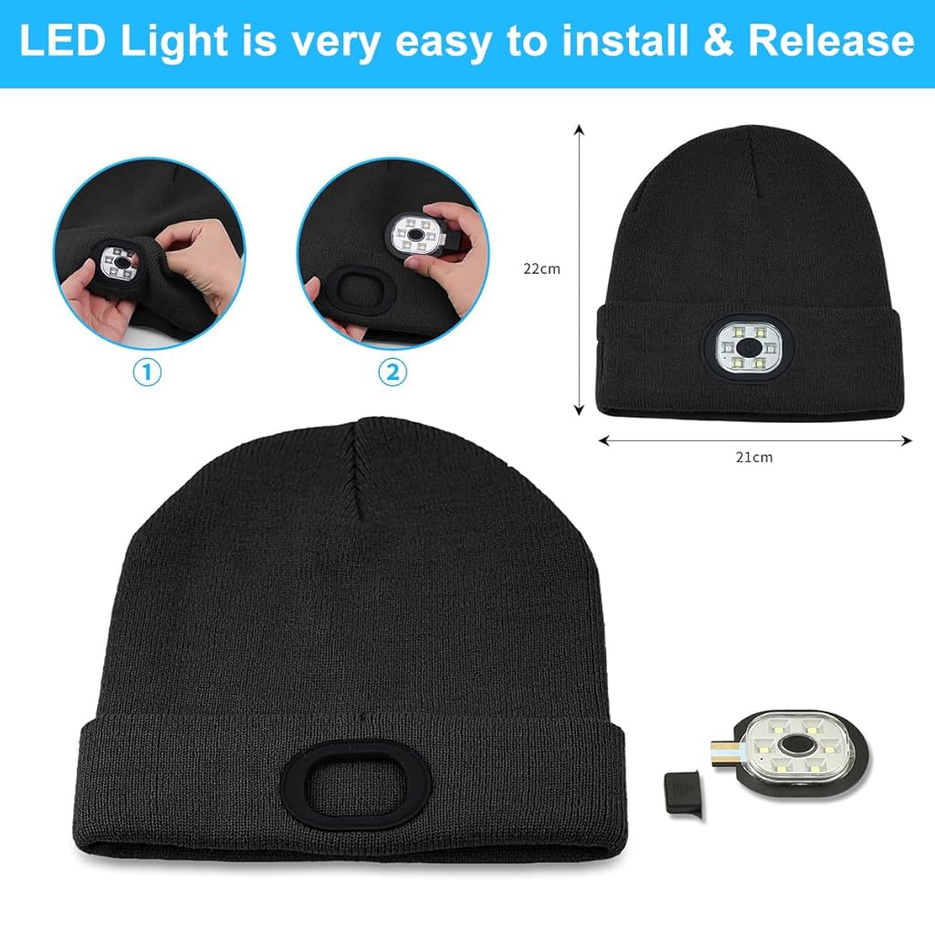 PALAY® Winter Cap for Men Women Illuminated Beanie Cap with Forehead Lamp USB Rechargeable