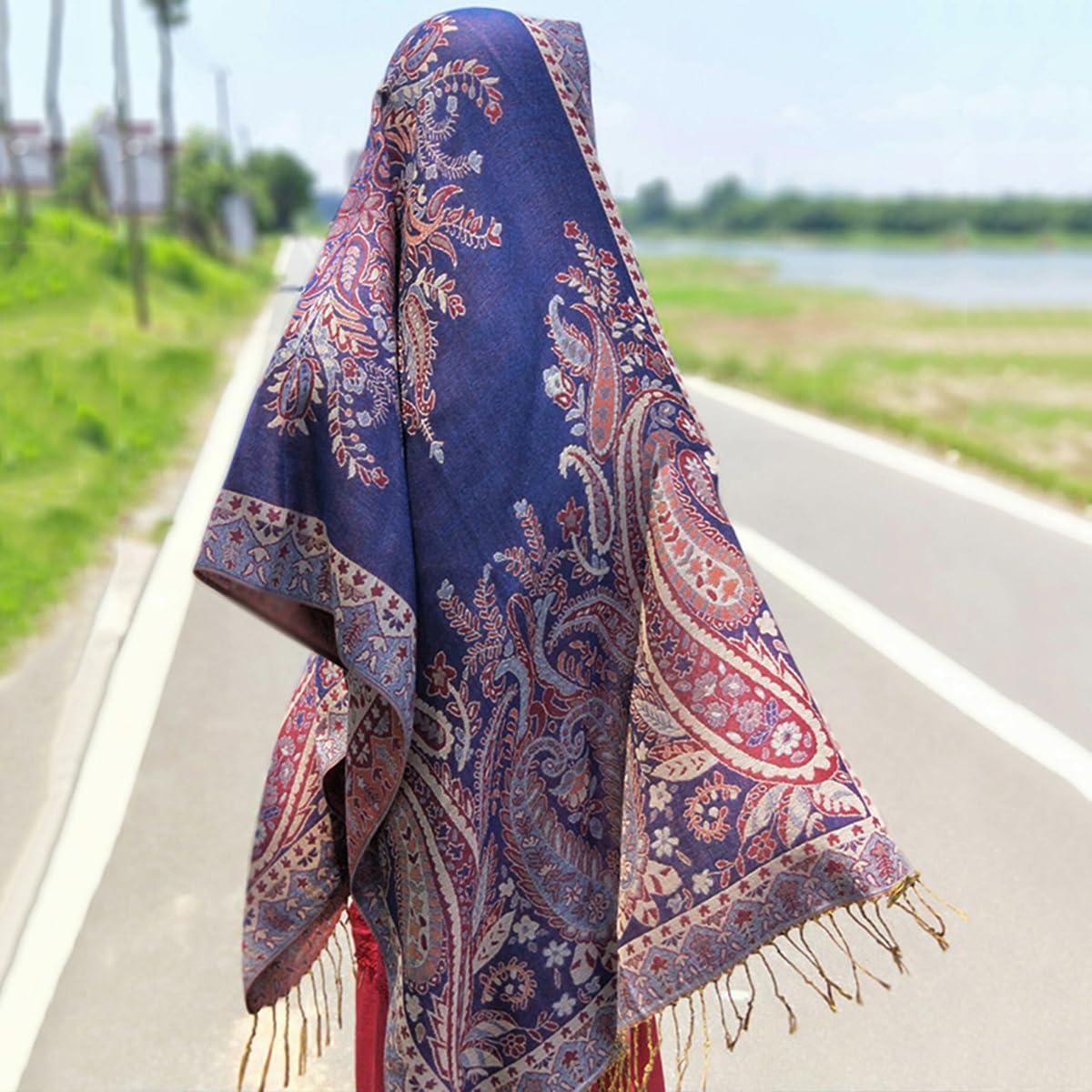 PALAY Scarf for Women with Tassels and Jacquard Print 200x70 cm Satin Wrap | Elegant Shawl