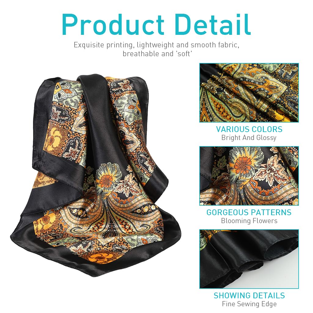 PALAY Silk Scarf for Women 6PCS 35x35 in Square Satin Set with Fashion Print | Gift Idea