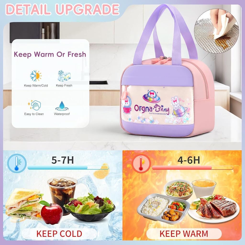 PALAY School Bag for Girls with Lunch Box and Pencil Case Set | Waterproof Pink Bunny Design