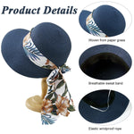 PALAY Straw Hat for Women with Wide Brim for Sun Protection and Floral Ribbon | Blue Summer Beach Hat