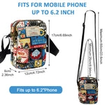 PALAY Cute Canvas Phone Sling Bag for Daily Use with 12x6x17 cm Multi Pocket Design | Vintage Cartoon Print Crossbody Pouch