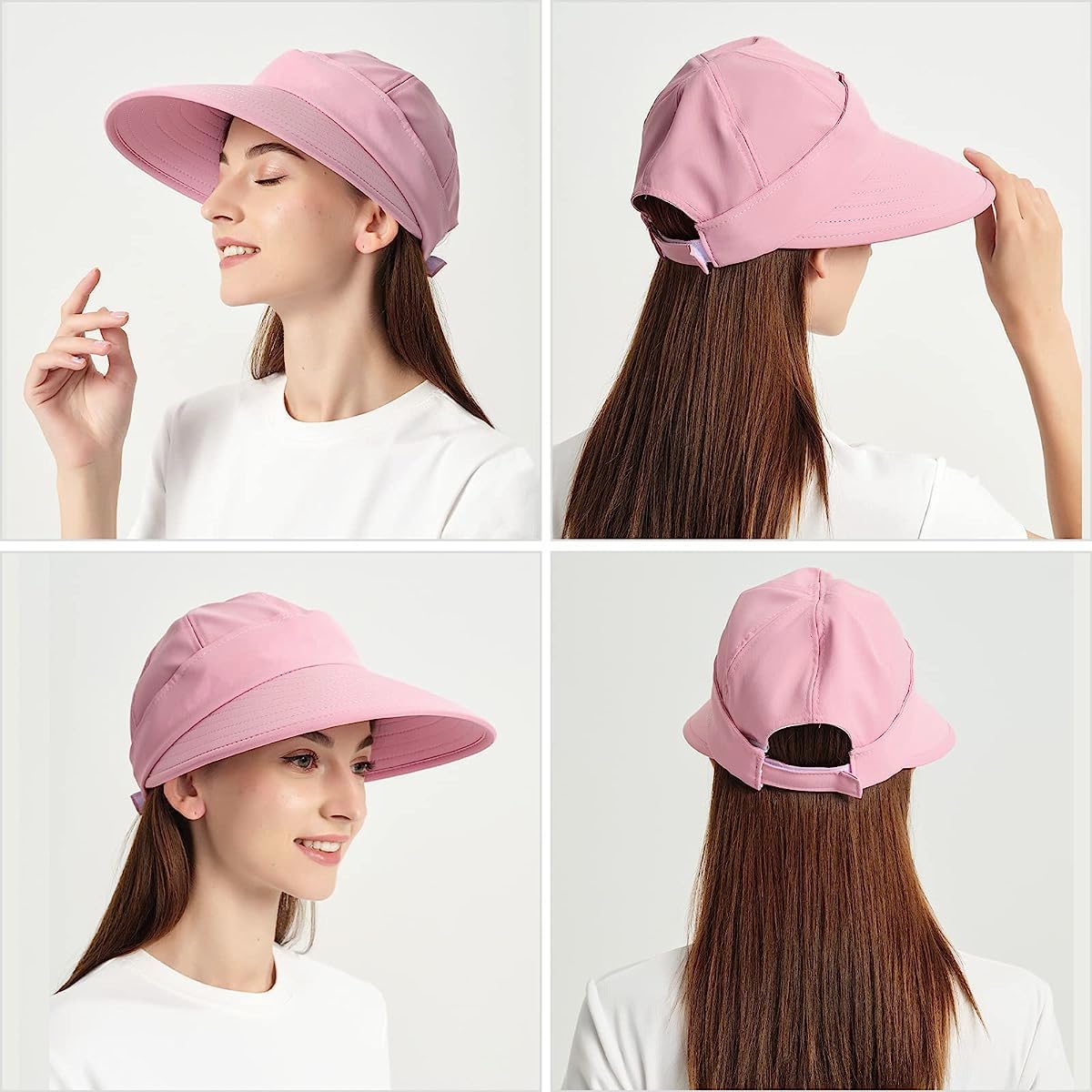 PALAY® Sun Hat Women 2 in 1 Wide Brim Sport Beach Caps for Women Summer UV Protection Cap with Detachable Top for Outdoor Fishing Baseball, Pink