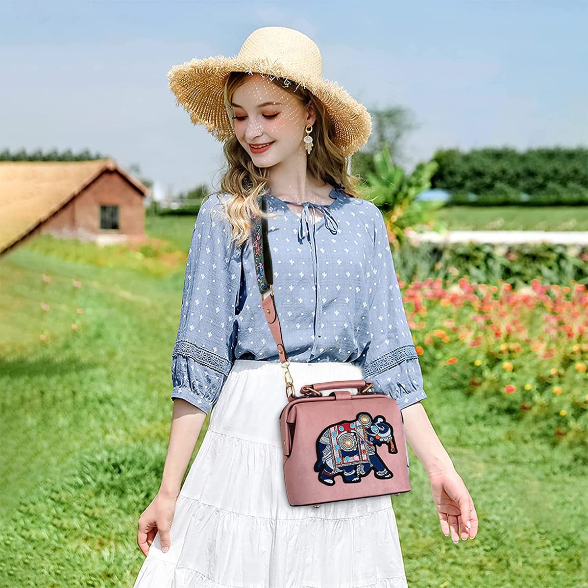 PALAY Crossbody Bag for Women 18×10×16 cm with Adjustable Strap and Embroidered Applique Design