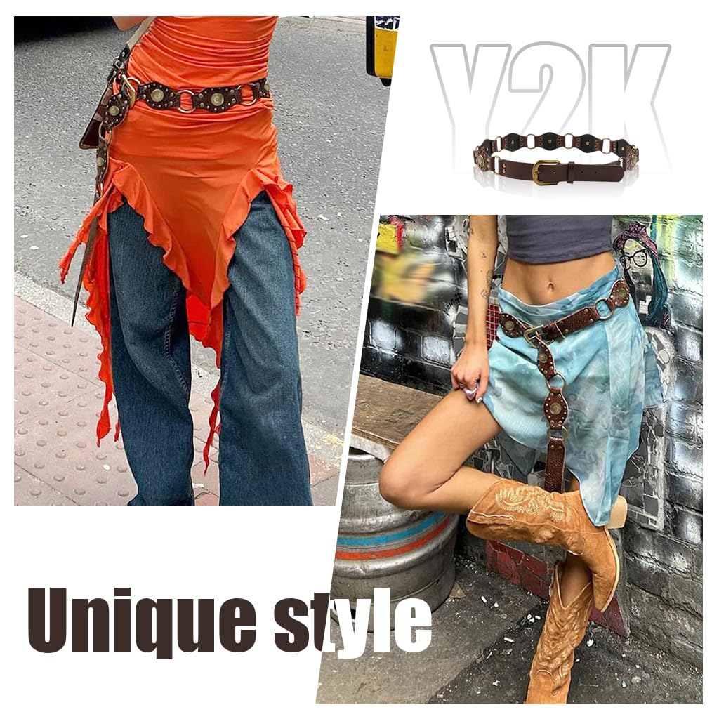 PALAY Waist Belt for Women featuring Vintage Concho Buckle and PU Leather Style | Western Cowgirl Accessory for Dresses and Jeans