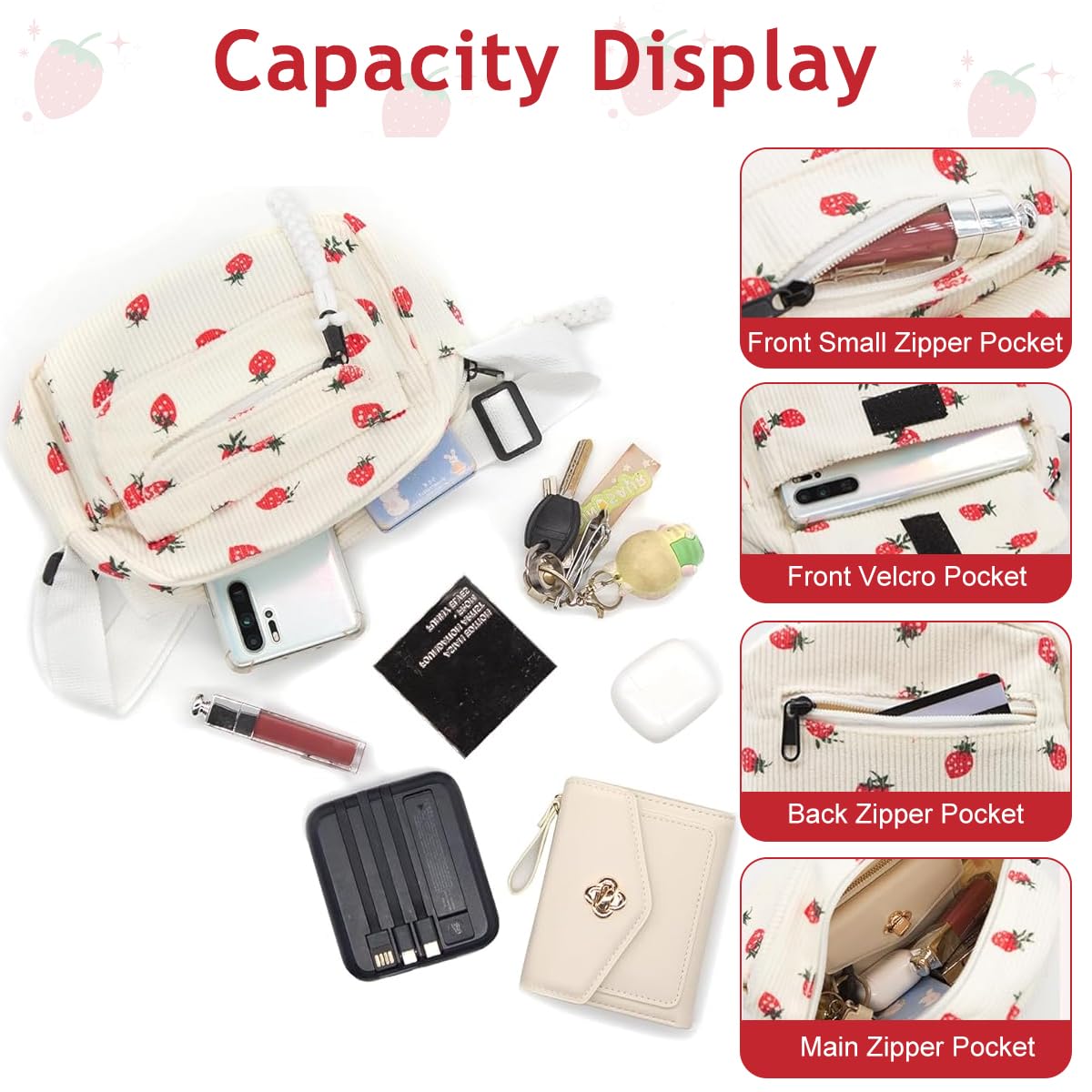 PALAY Purses for Women featuring 20x10x18cm corduroy body with strawberry motif | versatile crossbody sling