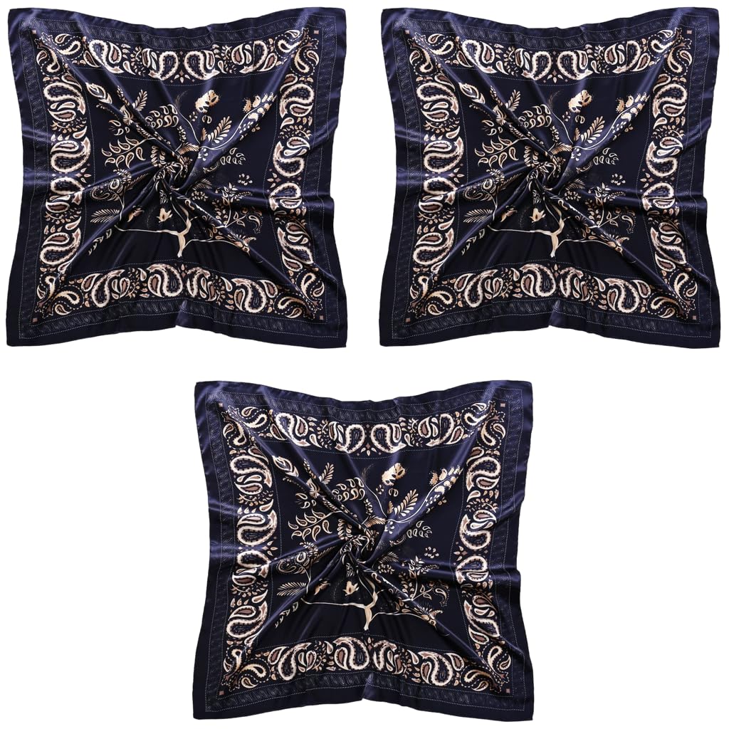PALAY Women Satin Scarf 35x35 for Hair and Neck featuring Soft Jacquard Print | 3PCS Set