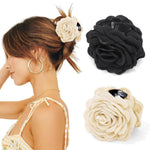 PALAY Rose Hair Claw Clips for Women with 3.5 in Blooming Design in Black & White | Elegant Styling Accessory