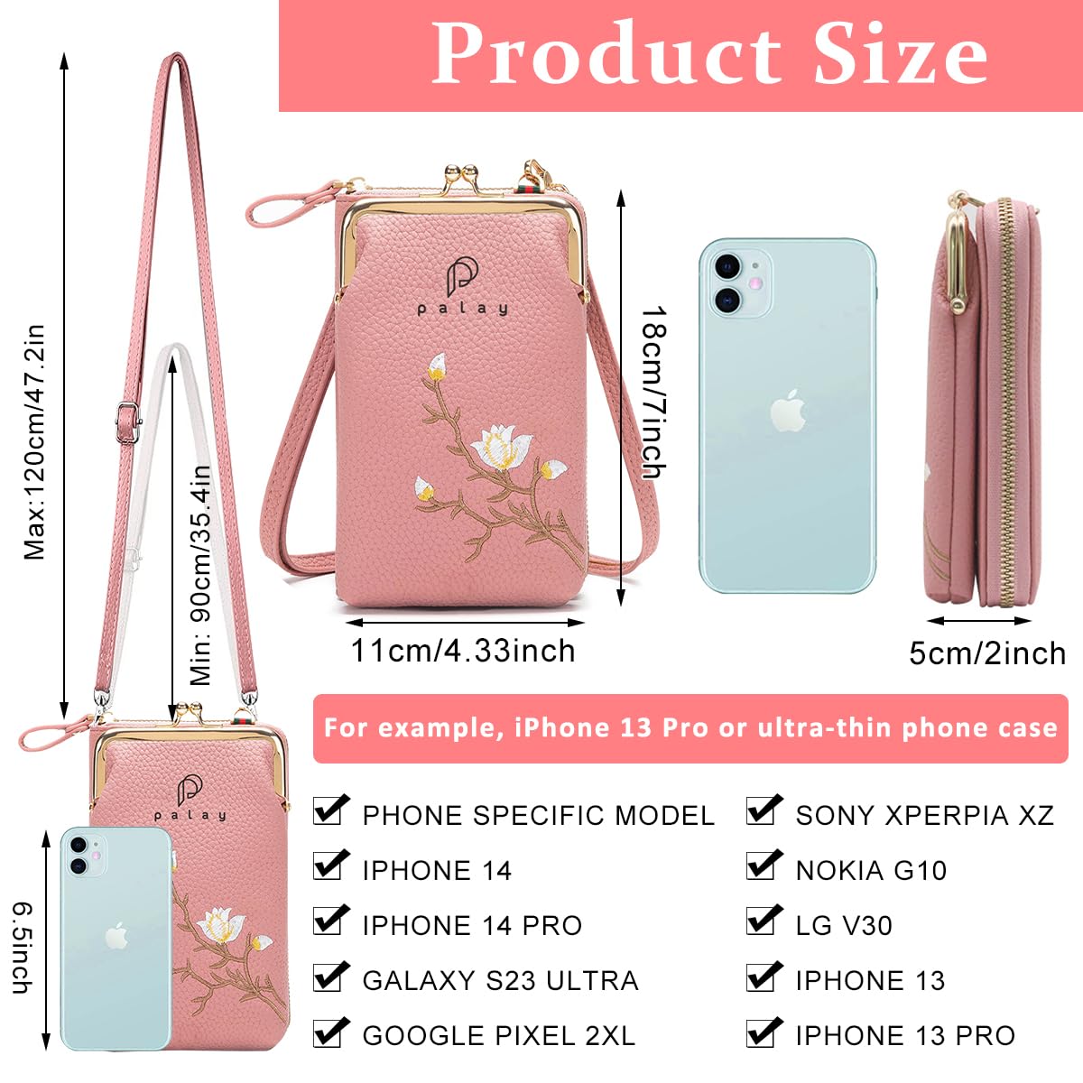 PALAY Small Crossbody Phone Bag for Women with 6 Card Slots and Smooth Zipper | Pink PU Leather 2 PCS Set