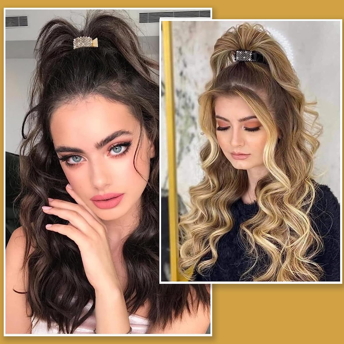 PALAY Hair Claw Clips for High Ponytail with Fishtail Handle and Rhinestones | 3Pcs Alloy Set