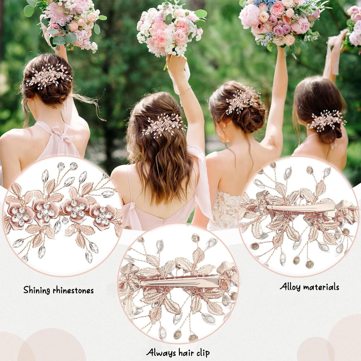 PALAY Flower Hair Clips for Weddings featuring Rhinestones and Metal Floral Design 2 PCS