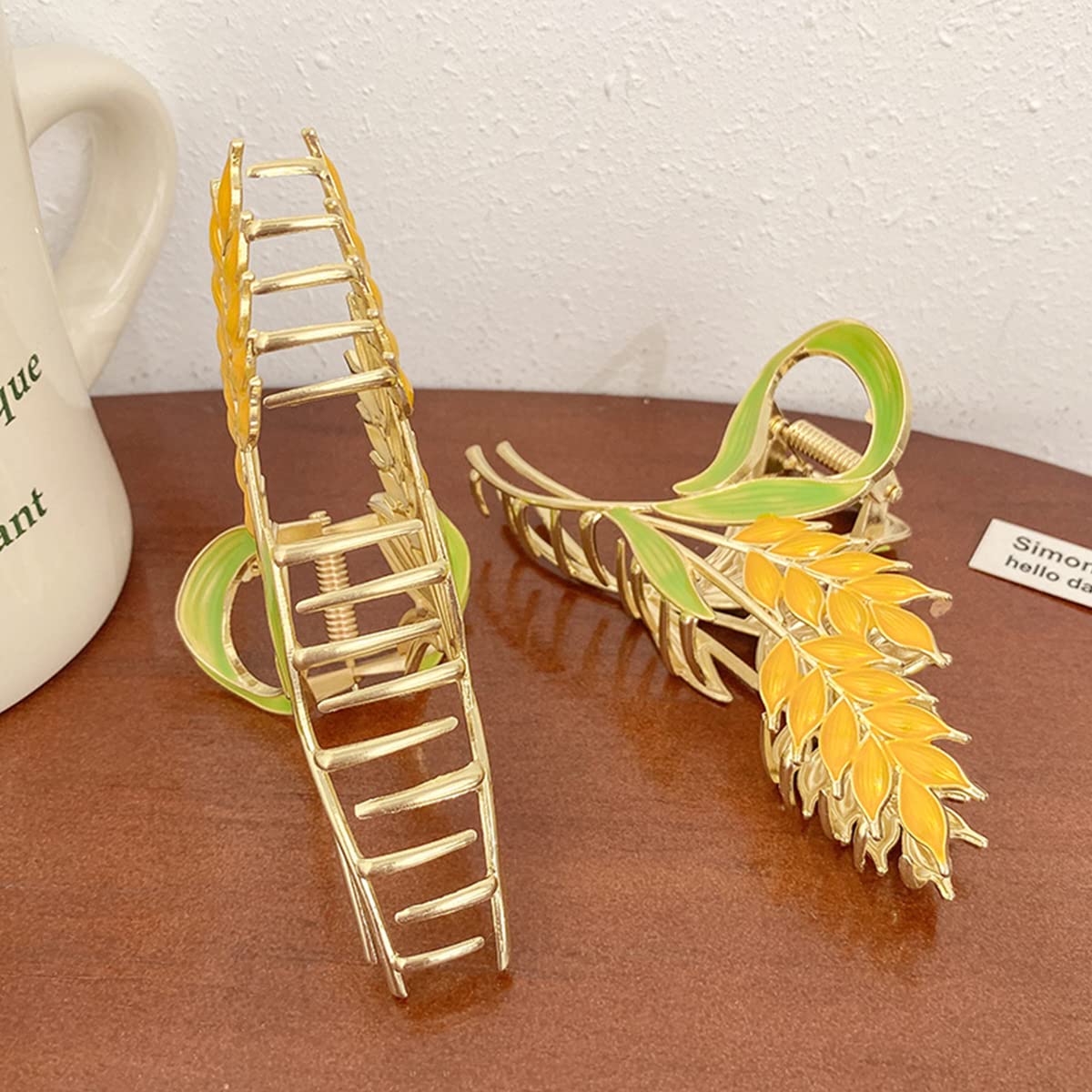 PALAY Hair Claw Clips for Women with Gold Wheat Design and Metal Texture | Elegant Styling Accessory