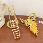 PALAY Hair Claw Clips for Women with Gold Wheat Design and Metal Texture | Elegant Styling Accessory