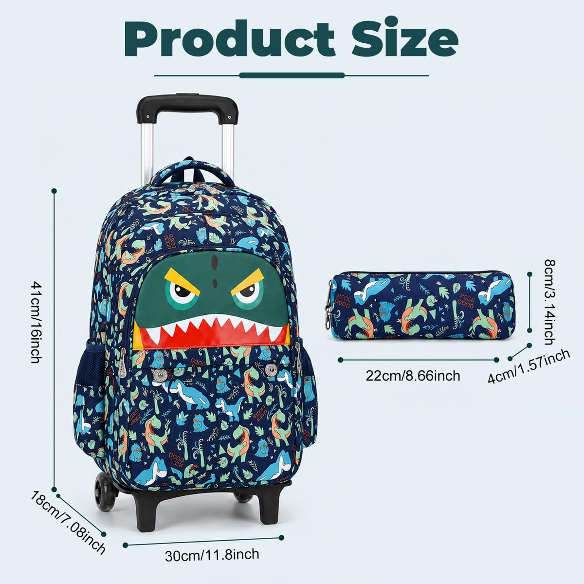 PALAY Dinosaur Trolley School Bag with Wheels