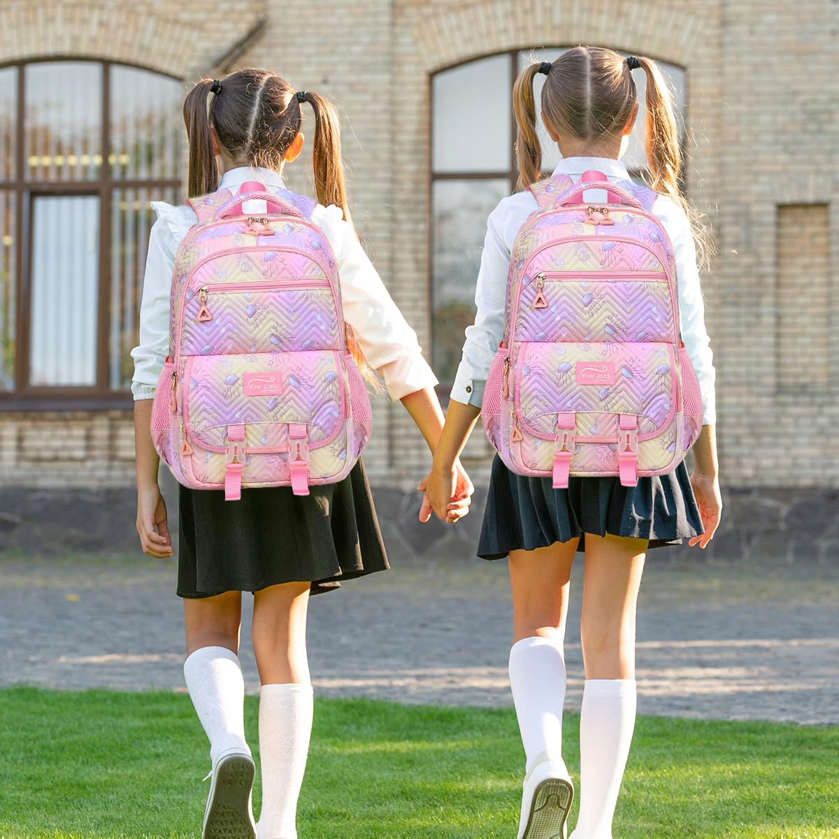 PALAY School Bag for Girls with Multi Compartments featuring Jellyfish Cartoon Print and Oxford Cloth | Comfortable Backpack for Kids 8–10 Years