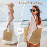 PALAY Crochet Beach Bag for Women featuring Leather Straps and Zipper Closure | Handmade Cotton Rope Tote