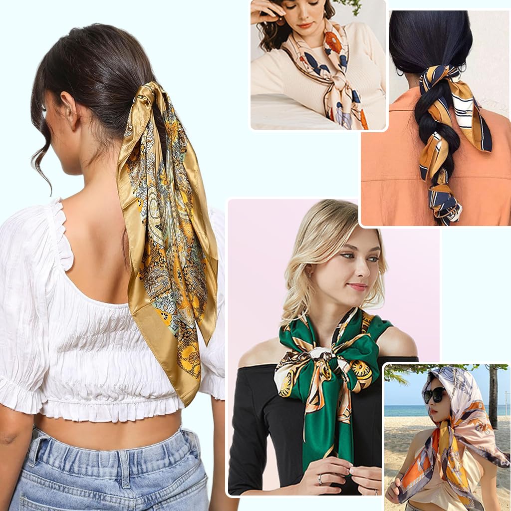 PALAY Silk Scarf for Women 6PCS 35x35 in Square Satin Set with Fashion Print | Gift Idea