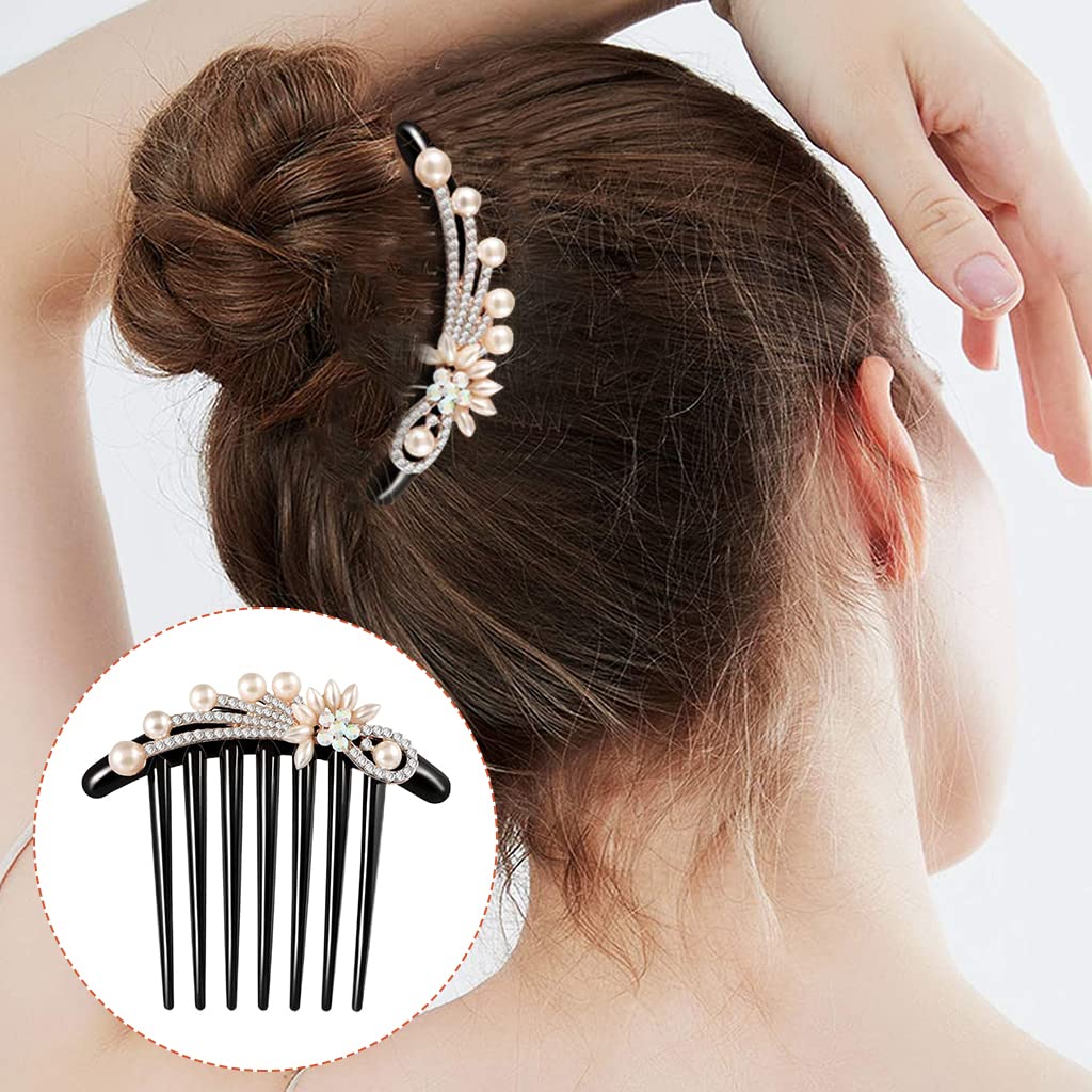 PALAY Hair Comb Clip for Women with 7 Claw Design and Rhinestone Flower | 10×9 cm Acrylic Bun Accessory