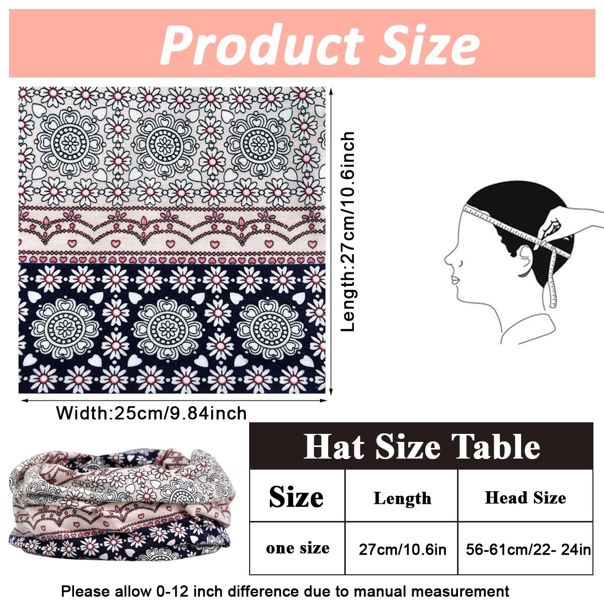 PALAY Hijab Caps for Women featuring Two Openings 27x28cm Stretch Polyester Spandex | Floral Slouchy Beanie for Chemo and Everyday Wear