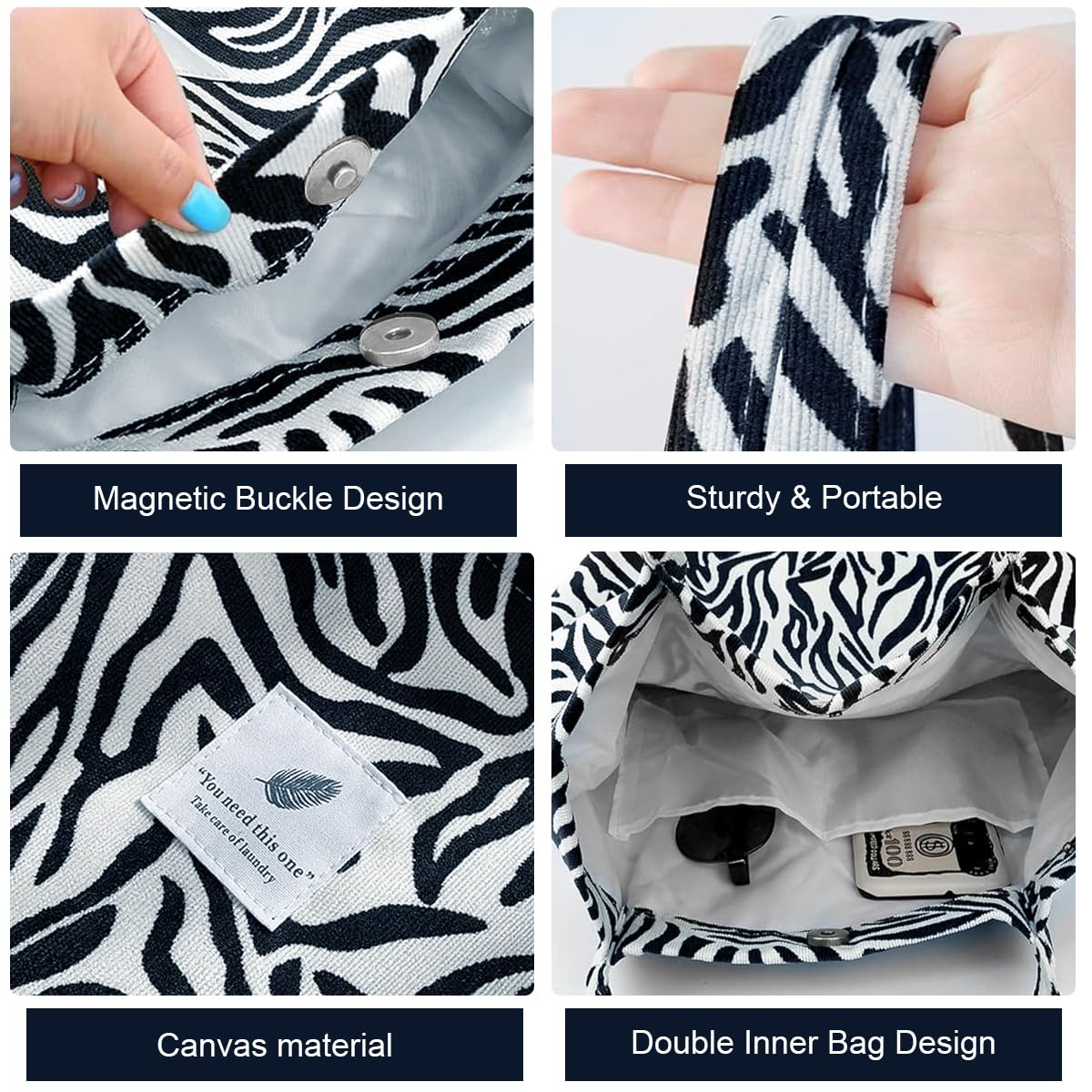 PALAY® Tote Bag Corduroy Fashion Zebra-stripe Print Color Hand Bag for Women Shoulder Bag for Shopping, Commuting, Shopping Bag, Large Grocery Bag