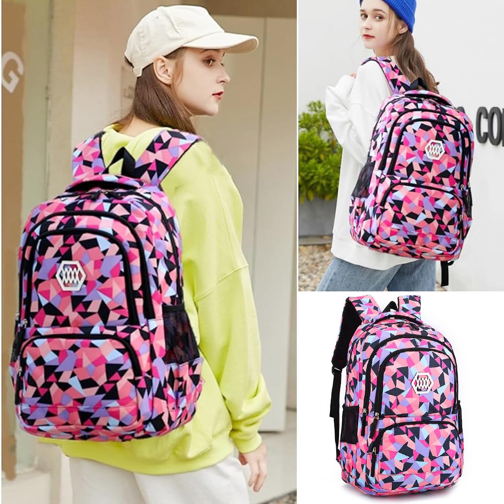 PALAY® School Bags for Girls Trendy Bags for Women College Large Capacity Geometric Printed Backpacks for Women Stylish Water Resistant School Bags Travel Multi-Pouches Laptop Backpack Gift