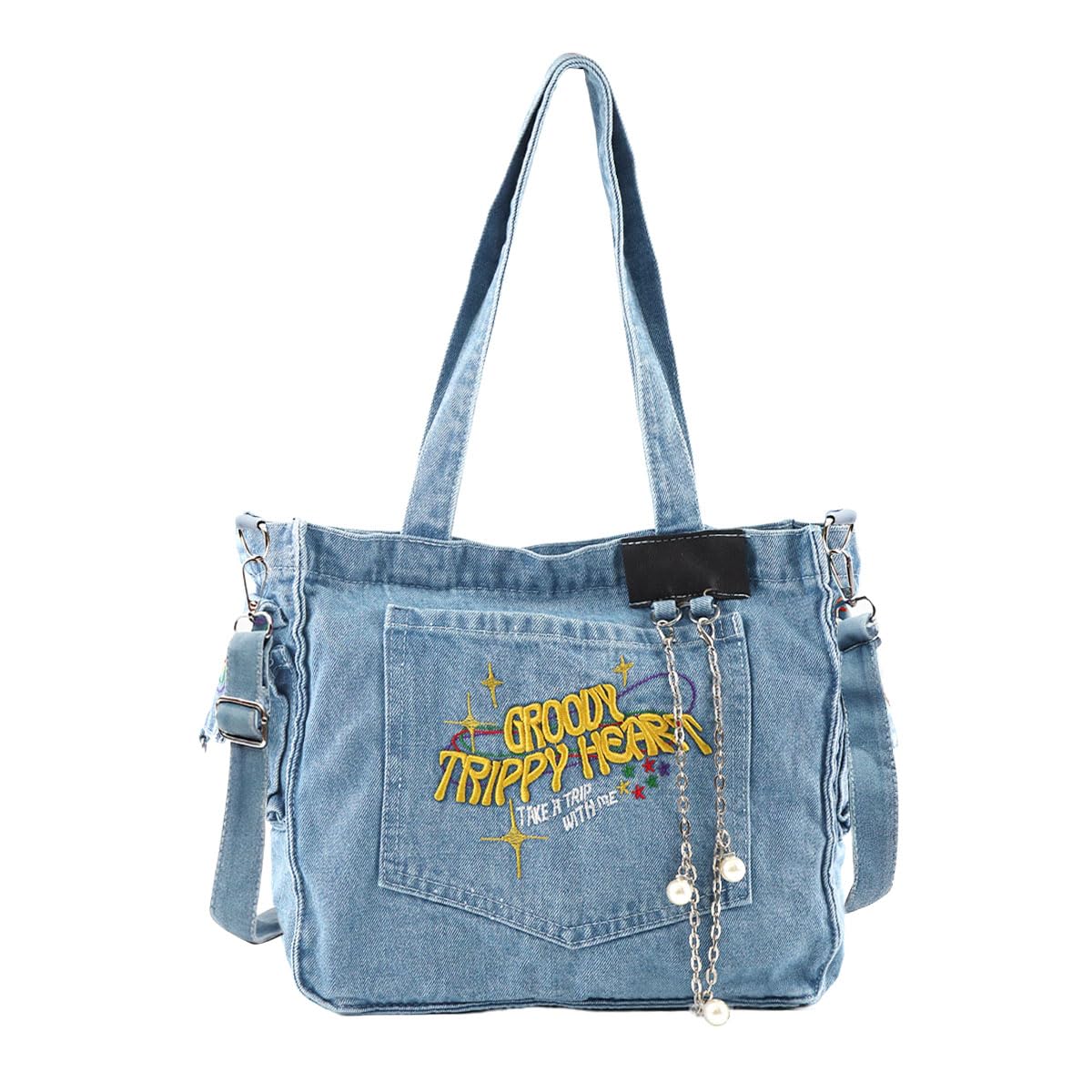 PALAY Cloth Bag for Daily Use with 37x27cm Capacity and Letter Embroidery Denim | Girls Women
