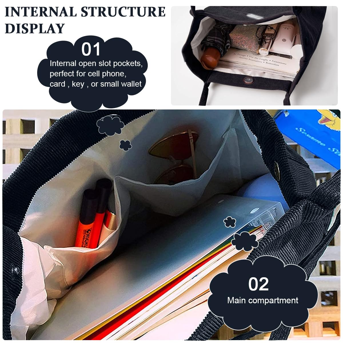 PALAY Tote Bag for Women featuring Corduroy Material and Reinforced Handles | 3PCS Set