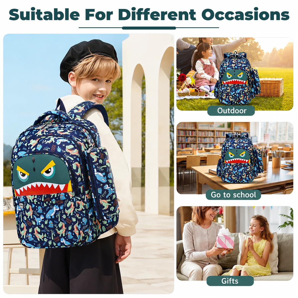 PALAY Dinosaur Trolley School Bag with Wheels