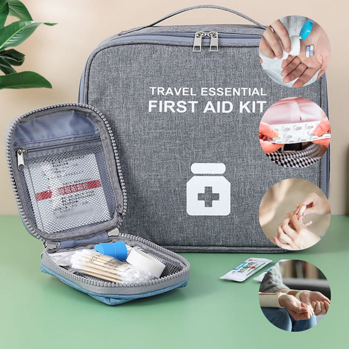 PALAY First Aid Pouch Set for Home Travel and Car with Dual Head Zipper | 600D Oxford Cloth Grey