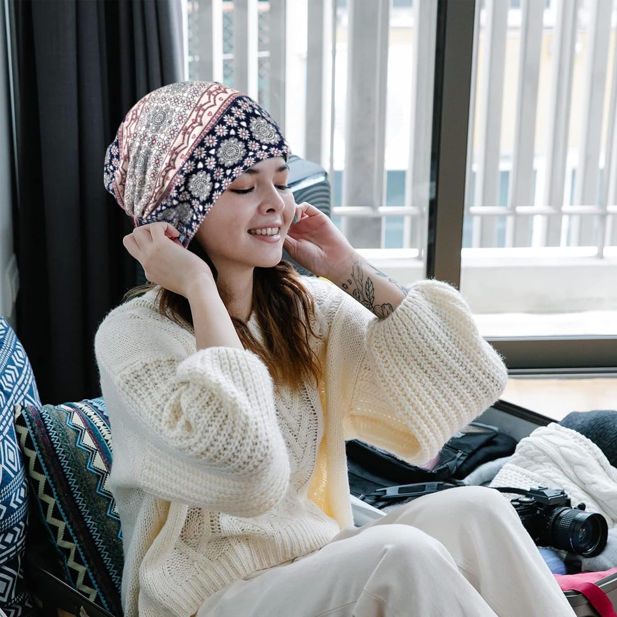 PALAY Hijab Caps for Women featuring Two Openings Design and Soft Polyester Spandex | 27×28 cm Slouchy Beanie Set