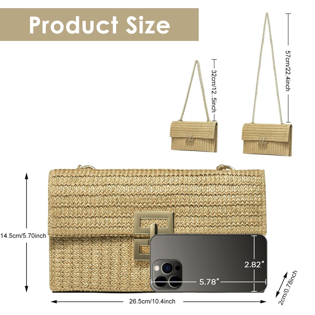 PALAY Crossbody Bag for Women featuring Geometric Metal Clasp and 26.5x14.5x2cm Straw Design | Boho Evening Sling Purse